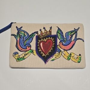{Brighton} 2019 Collectors Colorful Canvas Pouch with Heart and Bird Design